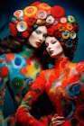 Women in wild costumes. AI Generated. Art Print